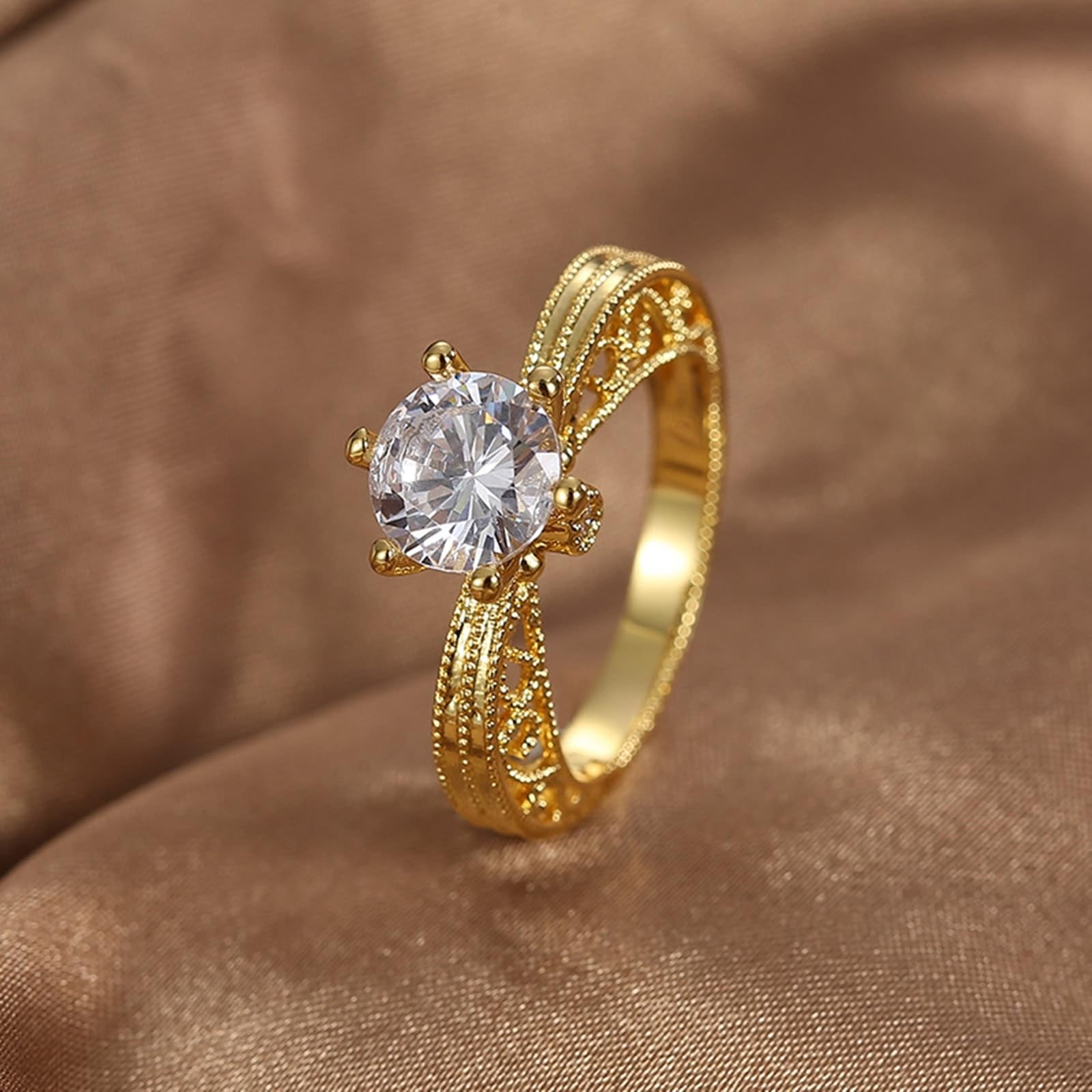 9 Karat/14 Karat/18 Karat Gelbgold Engagement Ring Moissanit Weiß, Verlobungsring Damen Elegant