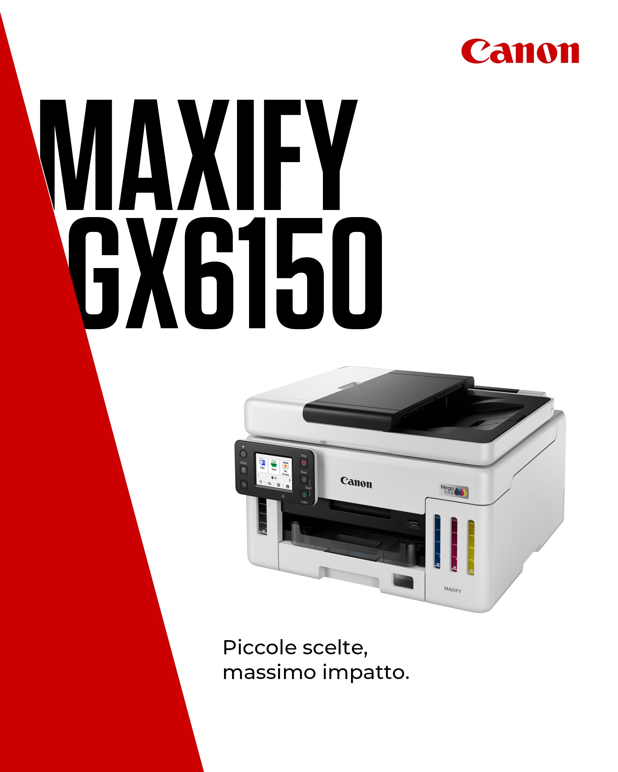 Canon MAXIFY GX6150 Stampante Ufficio Compatta – Stampante con Scanner Multifunzione | Tecnologia MegaTank per Stampe, Copie e Scansioni | Connessione Wireless, Ethernet e USB