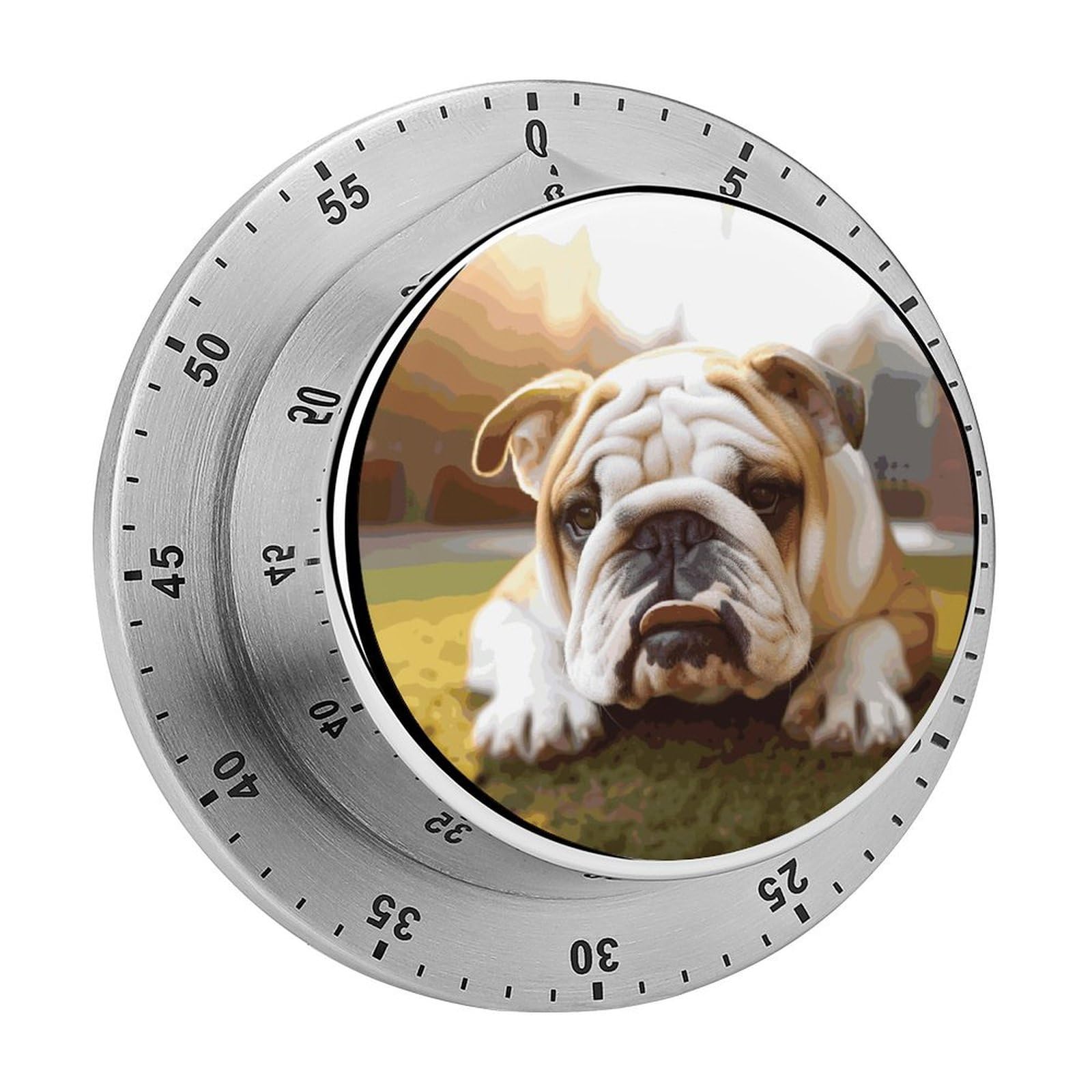 Cute Bulldog Puppy Timers Adsorbable Stainless Steel Kitchen Timer Loud 60 Minute Visual Timer Portable Manual Countdown Timers Alarm Clock Time Management Tool for Home Work
