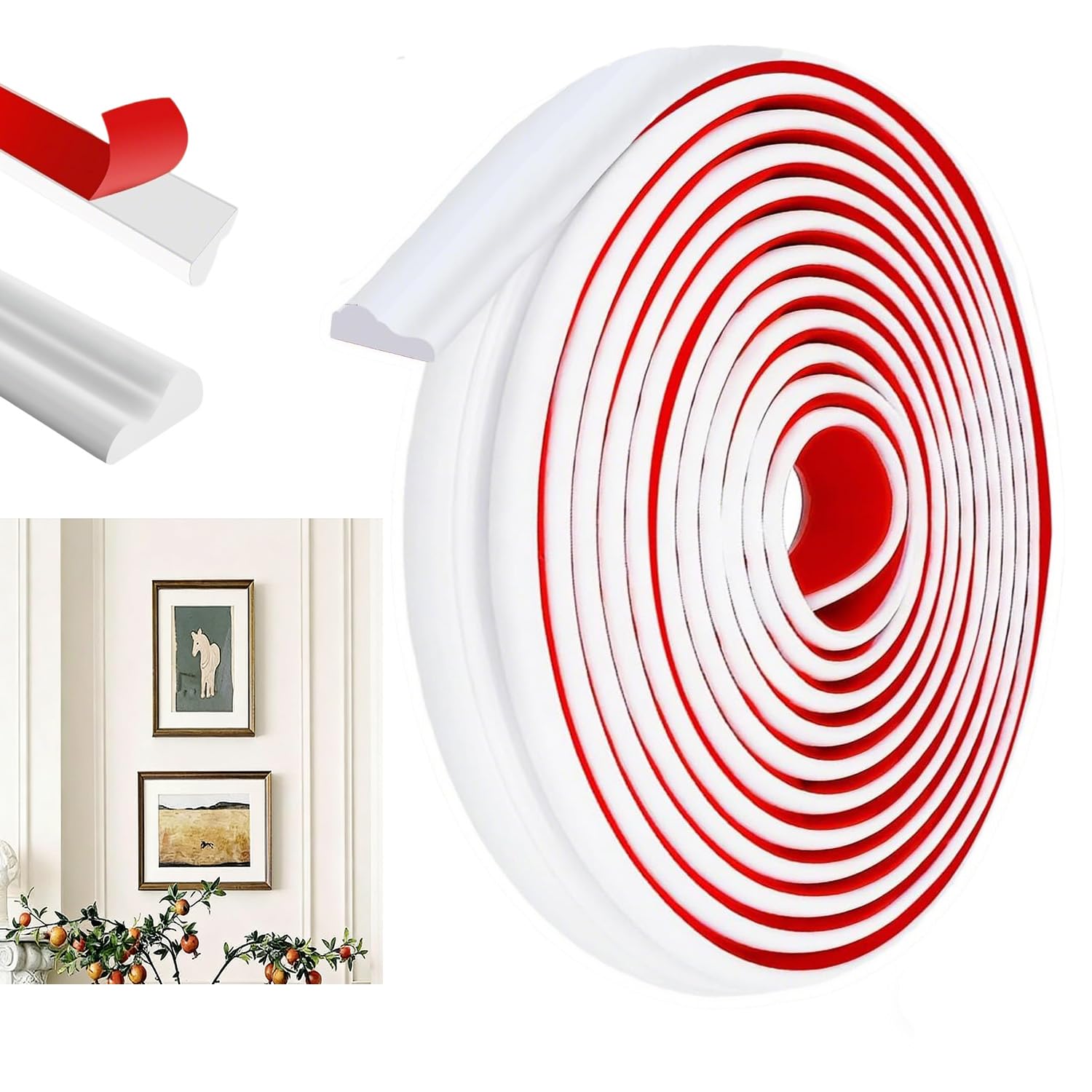 Xtrillogen Flexible Peel and Stick Moulding Trim Self Adhesive,Peel and Stick Wall Panels,Dado Rail Beading for Wall Panelling Kits,Suitable Coving for Ceilings,Worktop,Skirting Board Covers(5mx27mm)