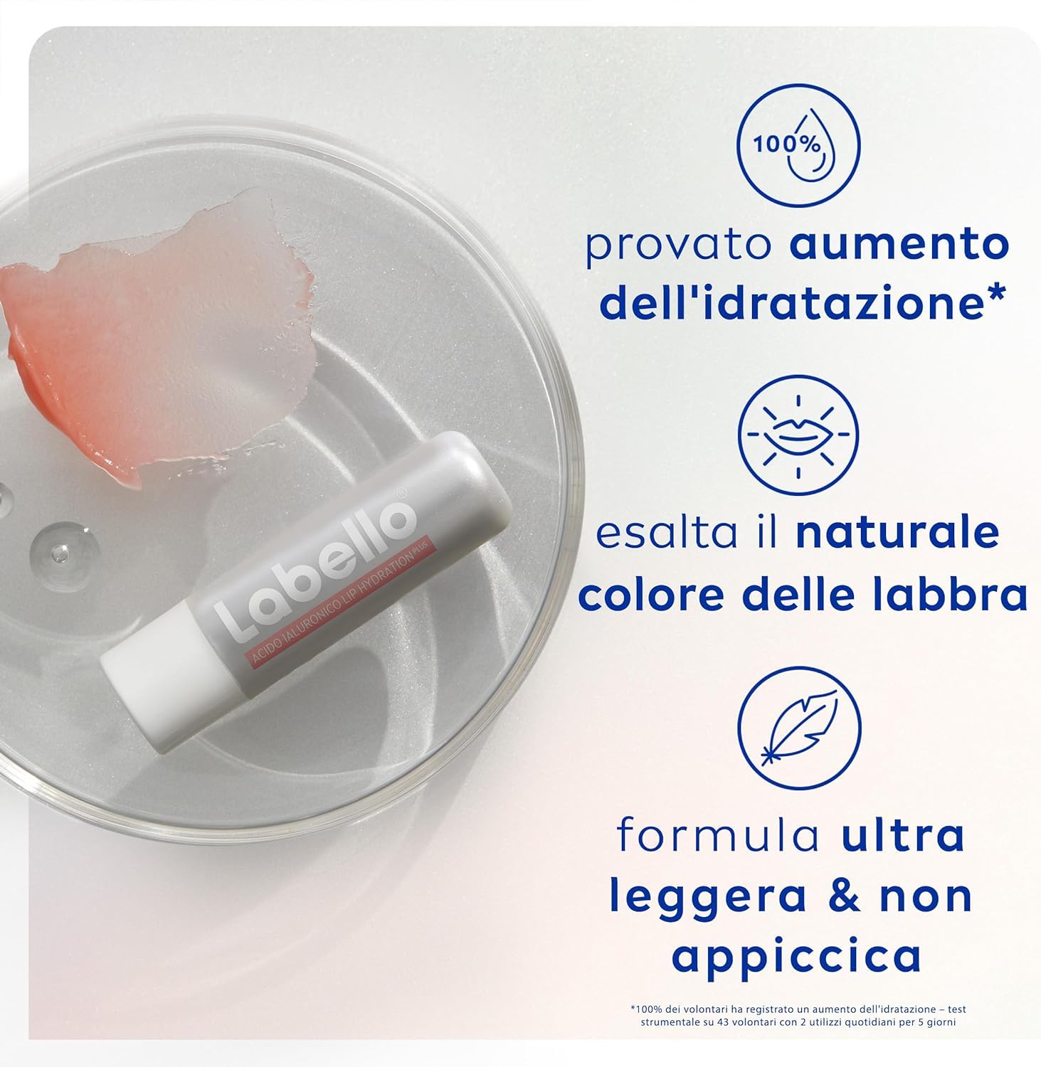 Labello Acido Ialuronico Lip Hydratation Plus Rosé 5.2g, Burrocacao labbra ultra-leggero, Lip balm con acido ialuronico per labbra rimpolpate, Balsamo labbra per un'idratazione di 24 ore