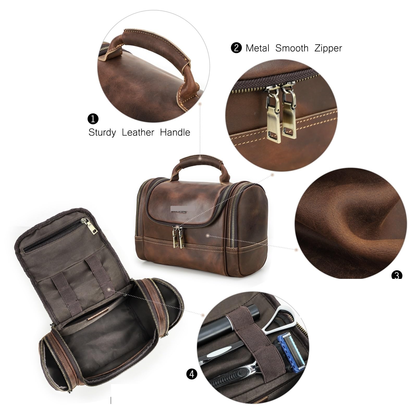 Neceser de Cuero Men Leather Travel Business Toiletry Shaving Bag Women Retro Cosmetic Washing Shower Organizer Handbag Large Capacity