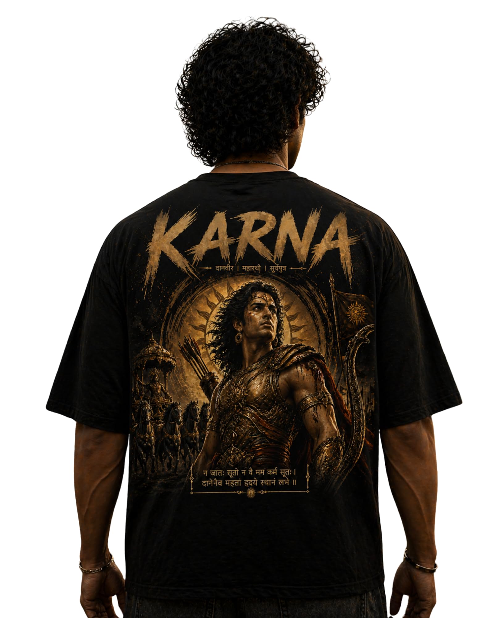 be crazy Mahabharat Oversized T Shirt for Men | Krishna Arjun Karna Bhishma Graphic Printed Back Print Black Round Neck Baggy Fit Casual Wear-picture-31