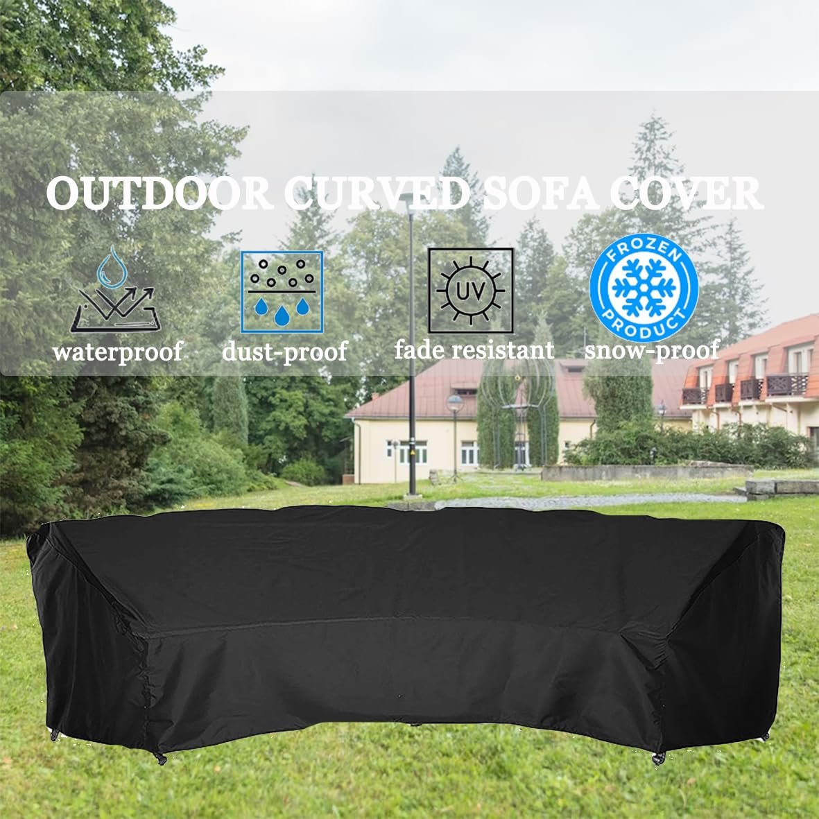 J&C Outdoor Curved Sectional Sofa Cover 190 Inch 420D Heavy Duty Patio Furniture Covers Waterproof for Winter Curved Patio Furniture Covers with Handle & Buckle Extra Large