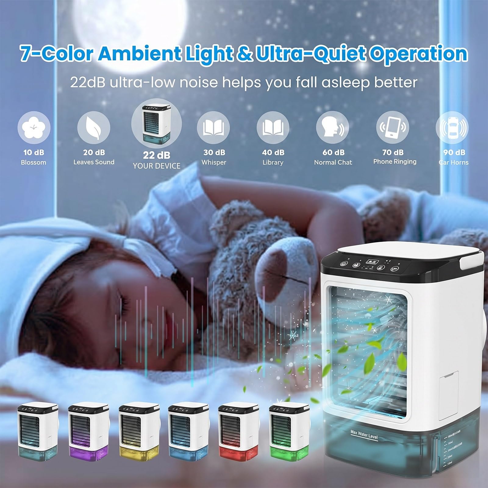 Aire Acondicionado Portátil, Mini Enfriador de Aire Evaporativo de 3 Velocidades, 900ml Tanque, Pulverización, Silencioso Air Conditioner para Hogar, Oficina y Exteriores.