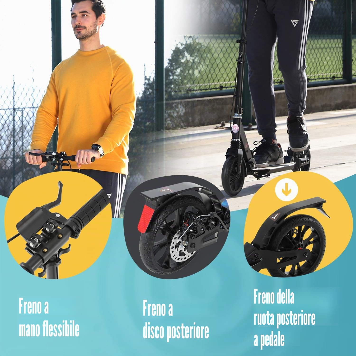 ISE Monopattino per Adulti e Bambini, Monopattino a Spinta Pieghevole Regolabile Scooter per Ragazzo Ragazza