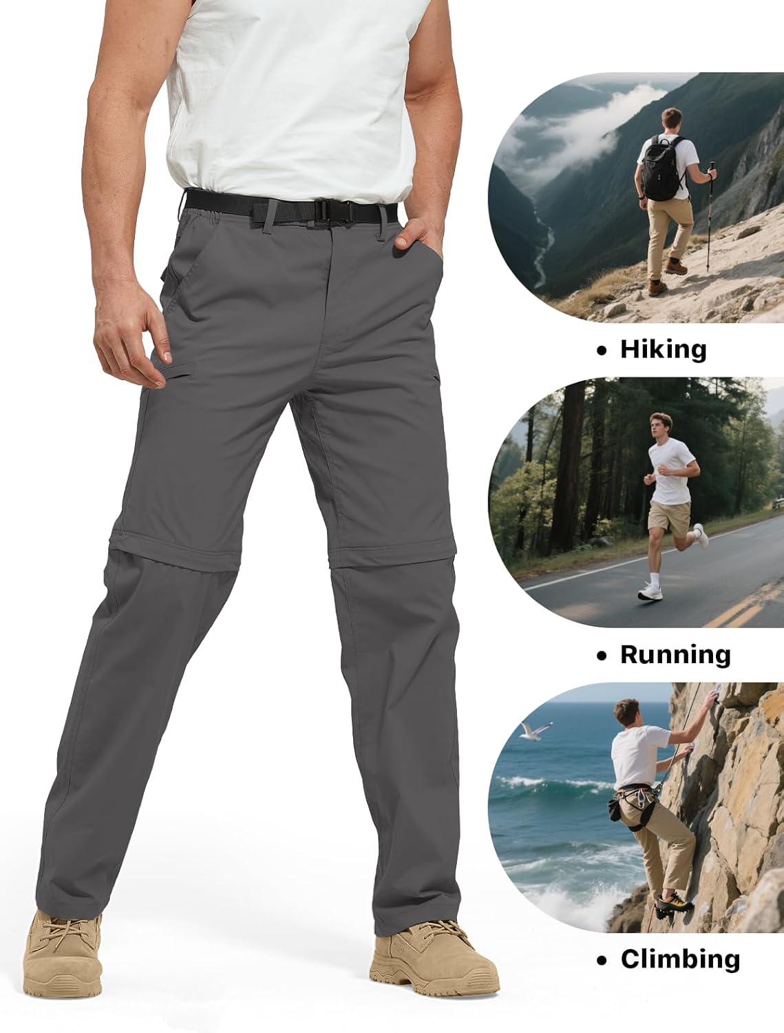 FREE SOLDIER Men's Outdoor Convertible Hiking Pants with Belt Lightweight Quick Dry Tactical Cargo Pants Nylon Spandex - Image 6