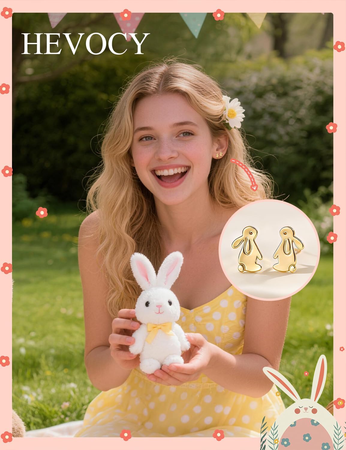 Easter Bunny Stud Earrings for Women Trendy - Dainty Small 14K Gold/Sterling Silver Plated Mini Rabbit Earrings for Women, Cute Easter Spring Jewelry Gift, 6.2x9mm - Image 5