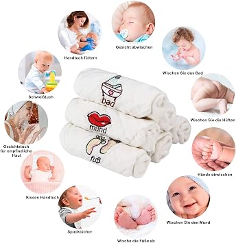 Baby Muslin Wash Cloth 6 Layers 100% Cotton Absorbent Washable Bath Towel Newborn Soft Face Wipes for Sensitive Skin Towels 30 x 30 cm