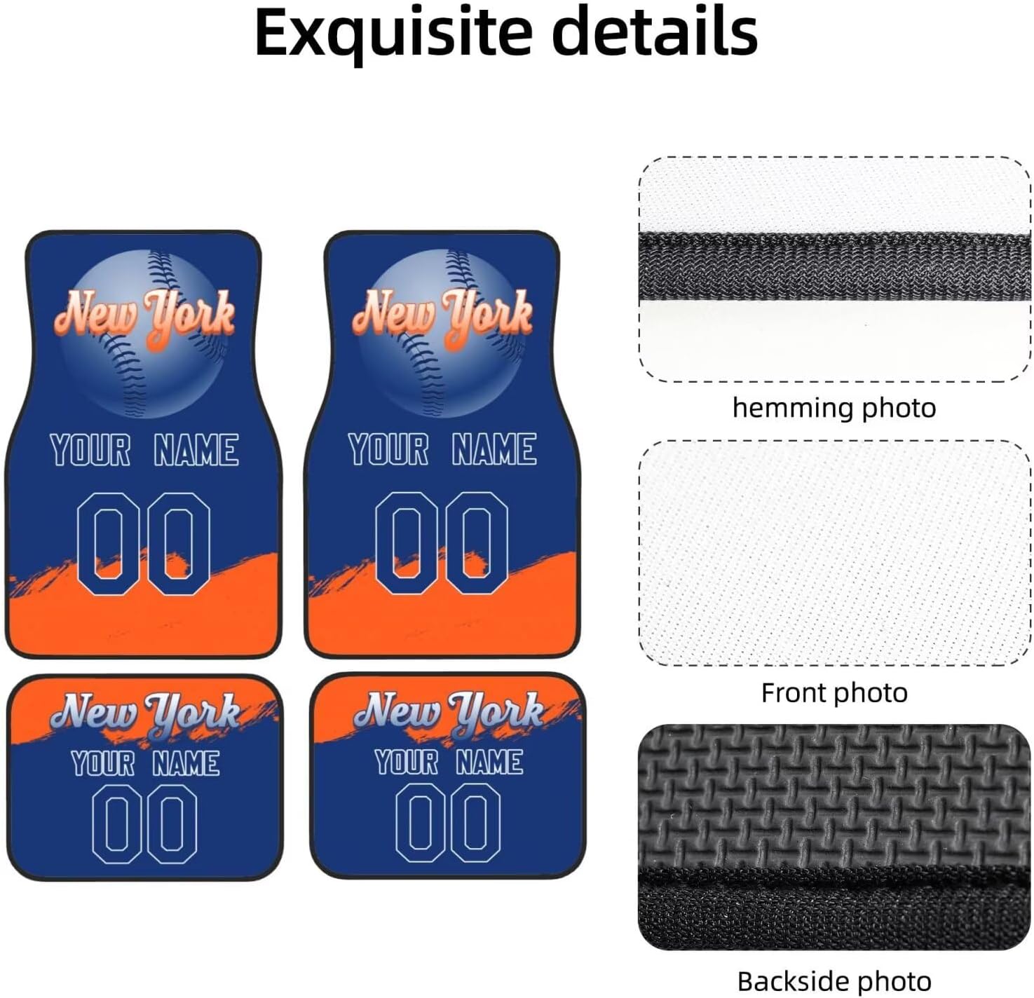 New York Custom Car Floor Mats,Add Personalized Name Number As Gifts for Baseball Loyal Fans,Car Interior Accessoriess Car Accessories，Fit for Most Car -4 piece Set.