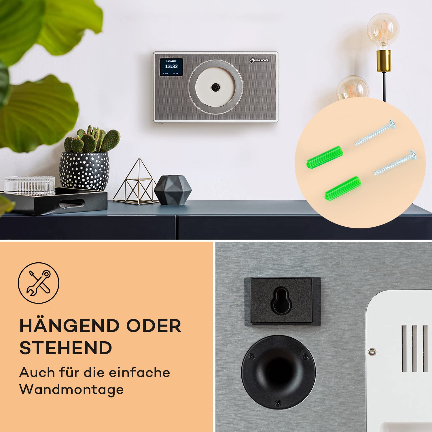 Auna Radio für Küche & Bad, DAB Radio mit CD Player zur Wandmontage, DAB Plus mit Bluetooth, DAB/DAB+/FM, LCD Display, MP3, Streaming, Digitalradio Klein, mit Wecker & Fernbedienung