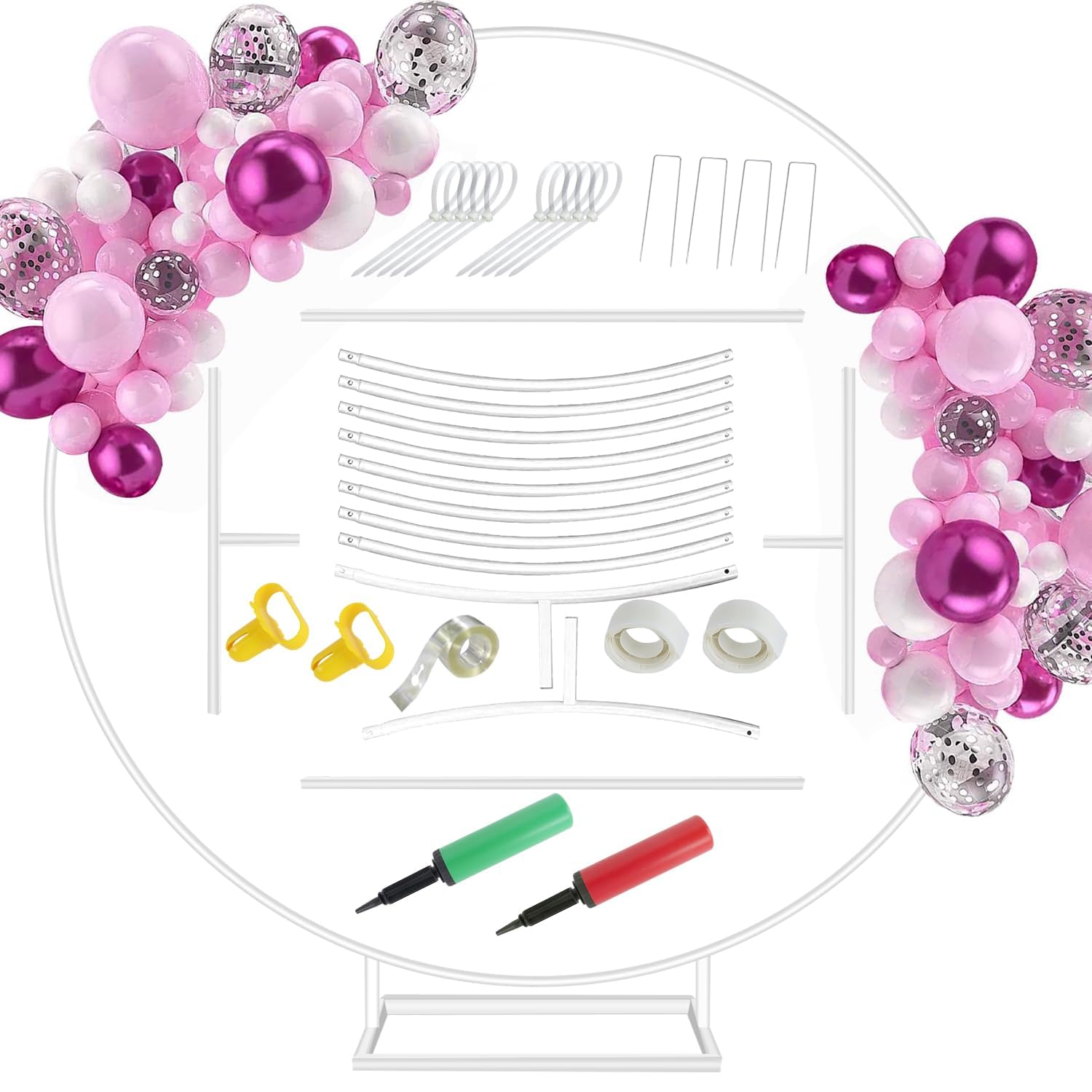 Photo 1 of Round Backdrop Stand Balloon Arch Stand ,Stable Reusable Circle Balloon Arch Frame with Base for Anniversary Birthday Party Bridal Shower Decoration Home Decor (White)