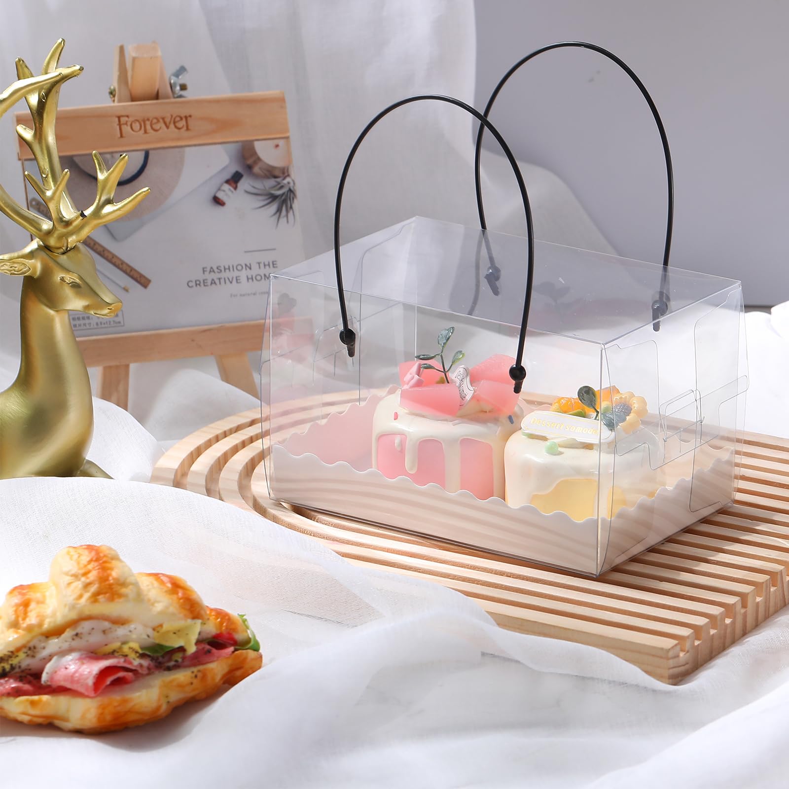 Thenshop Lot de 20 boîtes à cupcakes rectangulaires en plastique transparent avec poignées pour pâtisserie, biscuits, bonbons, gâteaux, friandises, desserts, cadeaux pour cupcakes (16,5 x 10,9 x 10,2