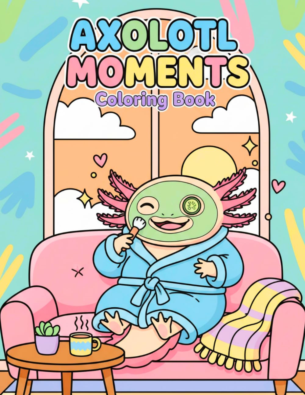 Axolotl Moments Coloring Book: 30 Cozy and Cute Animal Cartoon Coloring Pages for Stress Relief