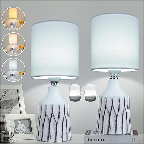 Miniatura 1 de AIDENOEY Juego de 2 lámparas de mesa pequeña para dormitorio, mesita de noche, con control táctil regulable de 3 vías, lámpara de cerámica con