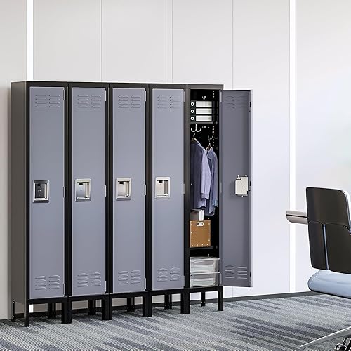 Miniatura 6 de Yizosh Taquillas de metal para empleados con cerradura, armario de almacenamiento para empleados con 1 puerta, armario de almacenamiento alto de