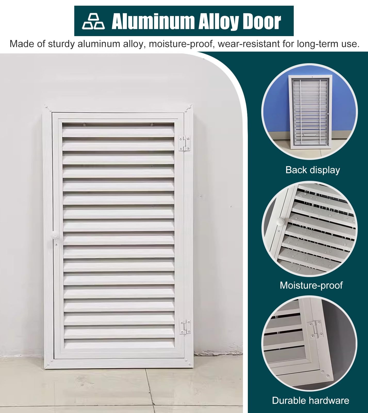 Puerta de acceso con rejillas de ventilación y asa, panel de acceso de cierre magnético, inspección interior/exterior y cubierta de panel eléctrico ventilada