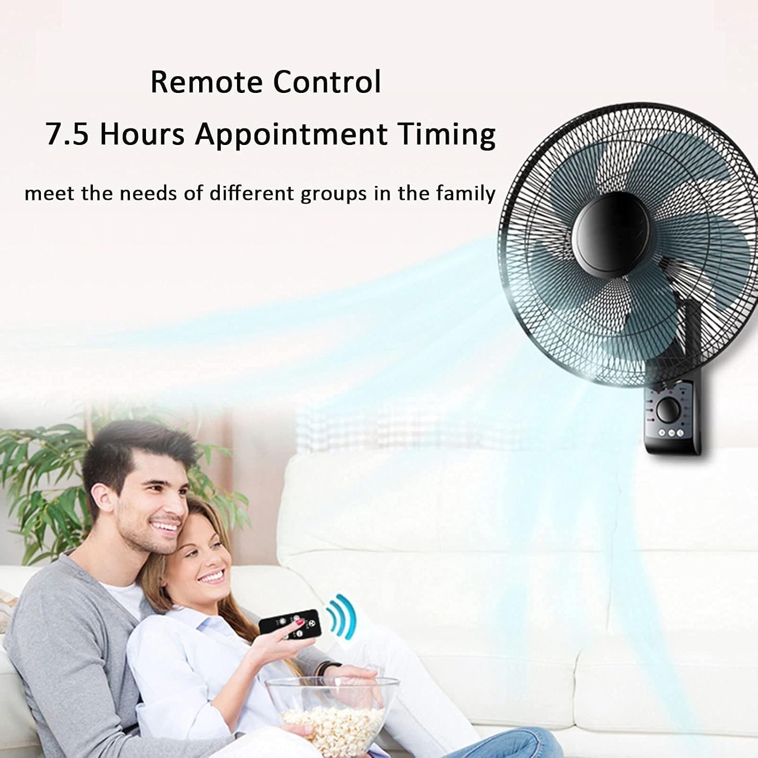 Wall Mount Fan with Remote Control, Outdoor Oscillating Fan, Intelligent Timed Cooling for Industrial, Commercial, and Residential Use, Greenhouse Black