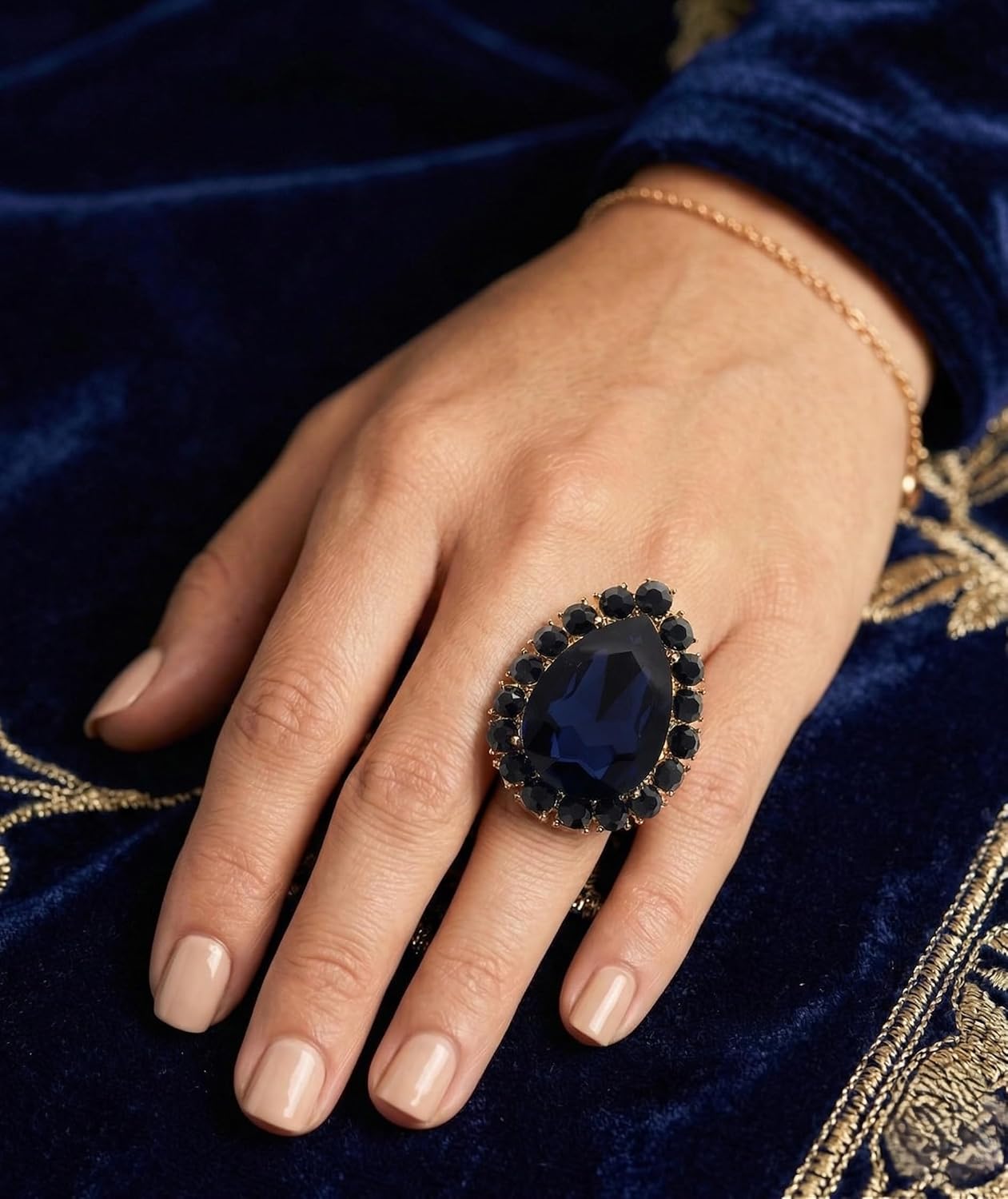 NYFASHION101 Radiant Teardrop Stone Adjustable Cocktail Statement Ring
