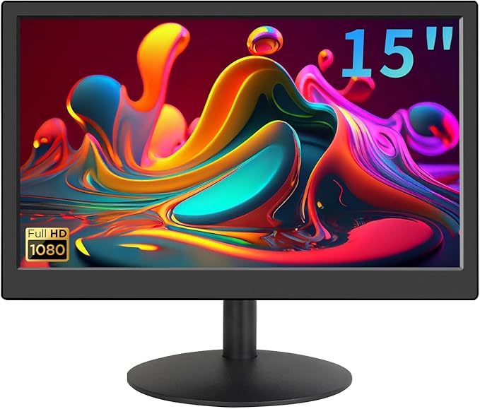 KCR Moniteur LED 15 Pouces, 1920 * 1080, avec entrées HDMI et VGA, Haut-parleurs intégrés, Temps de réponse 5ms, Montage VESA
