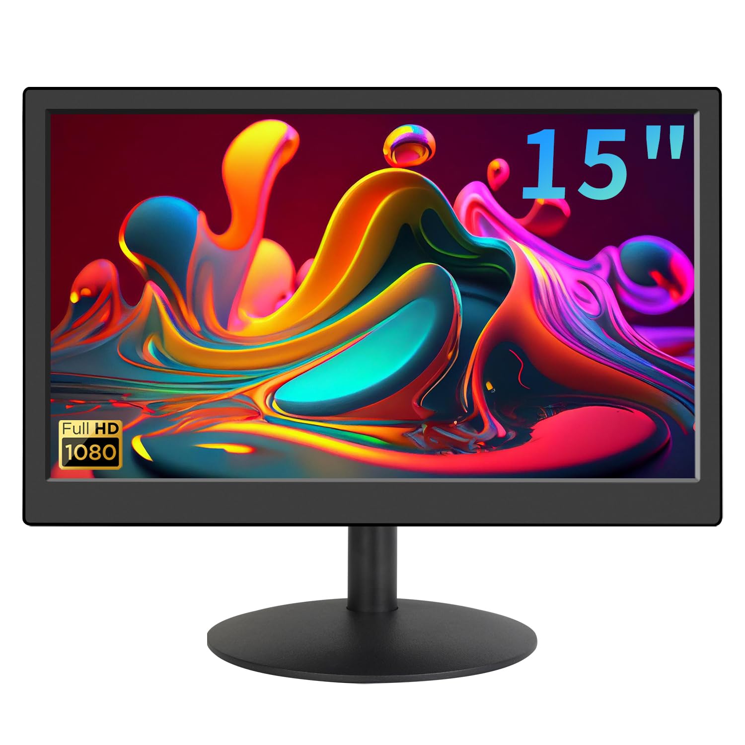 KCR Monitor LED 15 pollici FHD 1920x1080 | Ingressi HDMI e VGA, Altoparlanti incorporati, Tempo di risposta 5 ms, Montaggio VESA