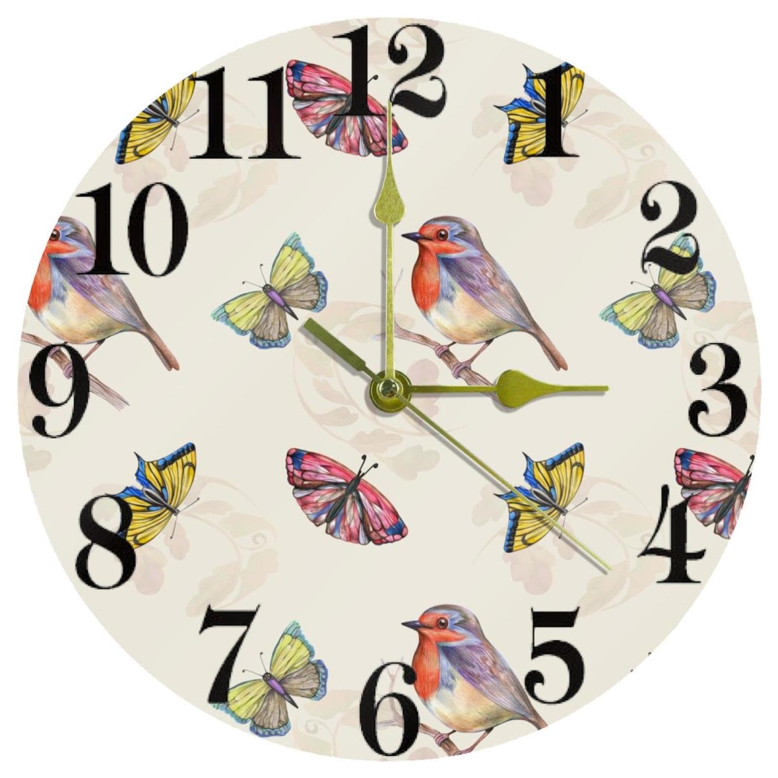 Fini le bruit : horloge murale ronde silencieuse papillon pour retrouver le calme chez soi