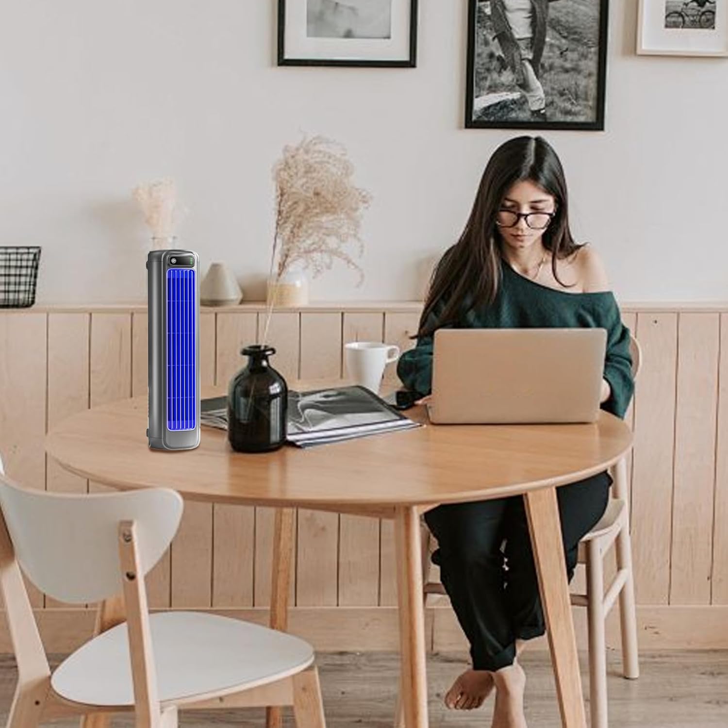 12.3" Tower Fans Oscillating Quiet, 3 Speeds Cooling Fan for Room, Horizontal/Vertical Floor Fan, USB Bladeless for Bedroom Dormitory Kitchen Office.