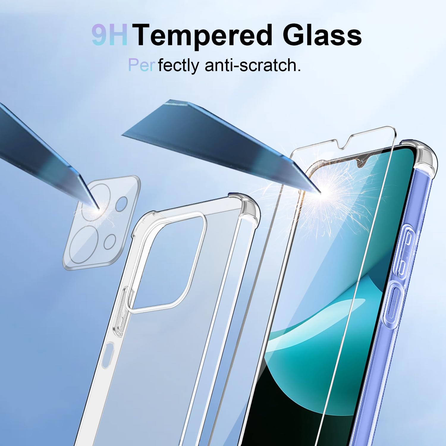 Cover GOKEN In Vetro Temperato Sfumato Per Xiaomi Redmi 10C 4G – Protezione Rigida Con Cornice Morbida, Antigraffio E Trasparente