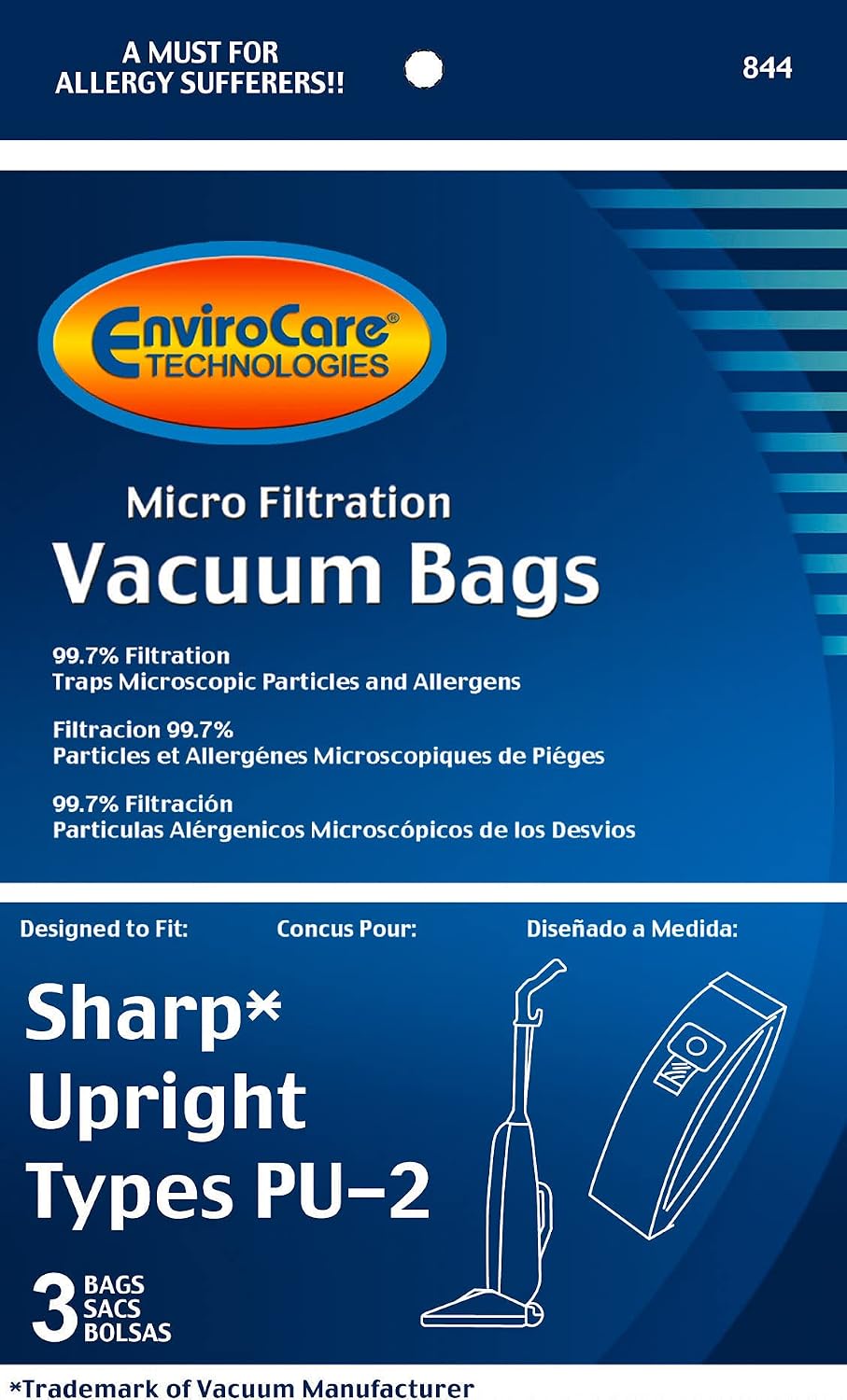 3 Sharp Style PU-2 Microfiltration Upright Vacuum Cleaner Bags