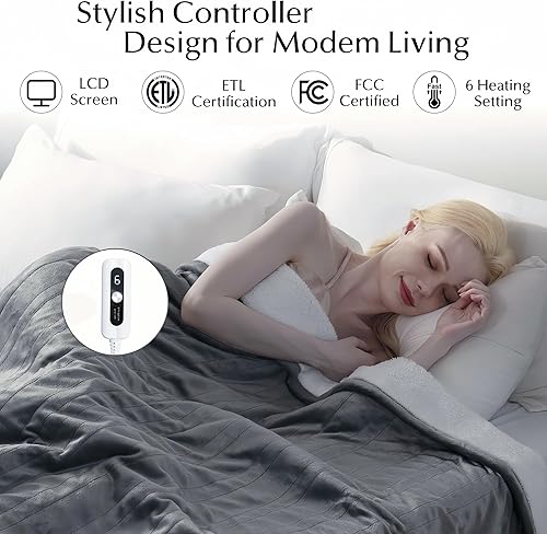 Miniatura 3 de Manta térmica, manta térmica suave y acogedora para cama, sistema de seguridad automático, 6 niveles de calefacción y regalo de apagado automático