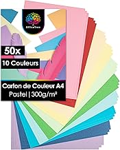 OfficeTree 50 x A4 Pastel Coloured Sheets 300 g – 10 Colours – Pastel Paper for Crafts and Printing – A4 Coloured Paper – Cardboard Sheet
