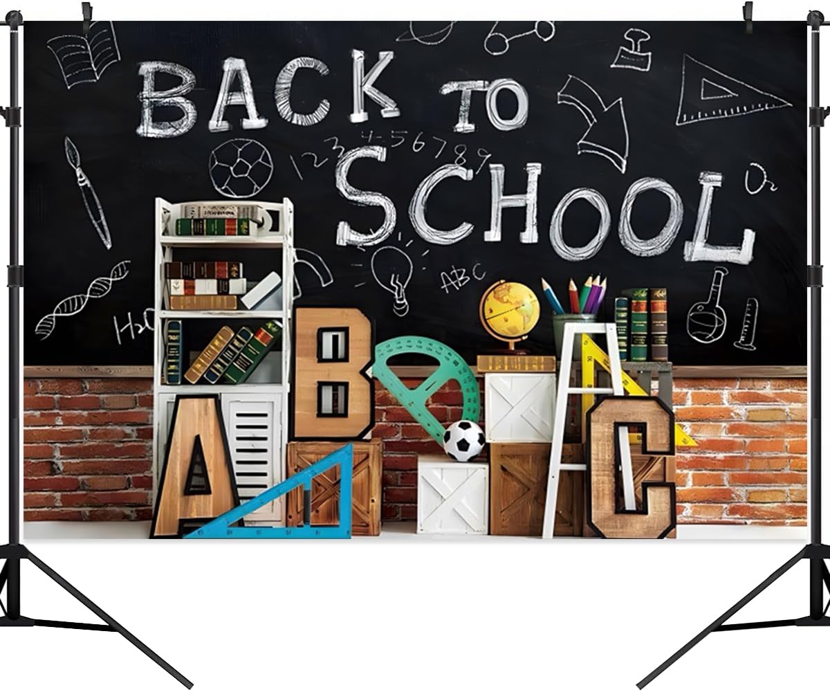 Canessioa 7x5ft Welcome Back to School Backdrop, School Season Colored Pens Note Books Photography Background Kids Portrait Studio Prop Banner New
