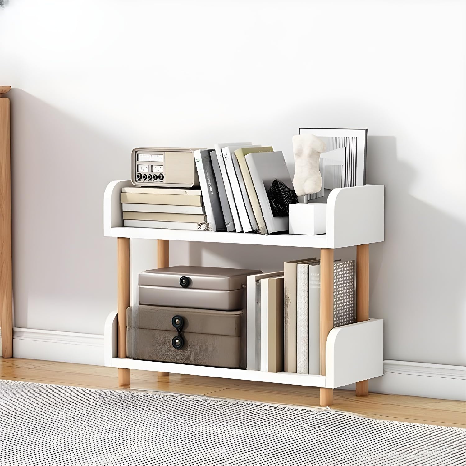 LITFAD Storage Rack Simple Bookshelf Standard Bookcase with Natural Wooden Frame for Office Living Room Study Room - White 24" L x 12" W x 21" H