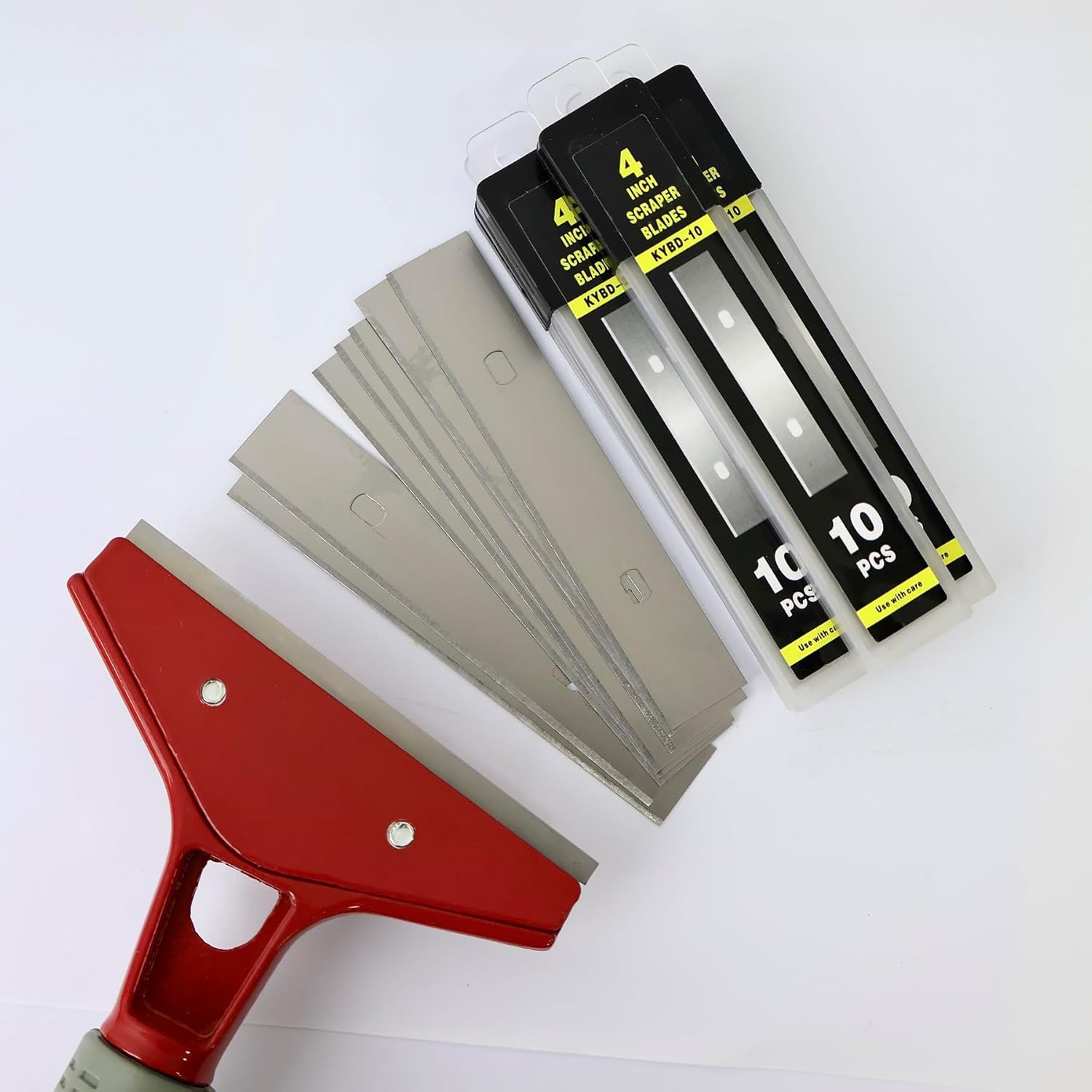 4" Scraper Razor Blades, 4 inch Scraper Blades Refills, 50 PCS(5 Box) Replacement Stainless Steel Blades to Remove Labels, Decals, Stickers, Wallpaper Adhesive Vinyls, etc.