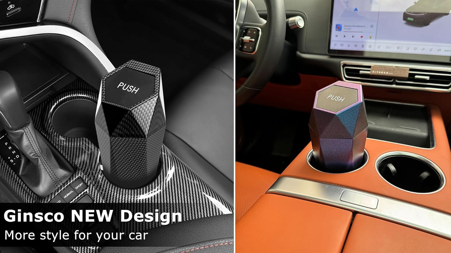 Ginsco 2 Pack Car Trash Can with Lid, Cup Holder Garbage Can for Car, Garbage Bin Cars Accessories for Interior, Leakproof Small Trash Bin, Mini Trash Can for Cars, Home, Bedroom, Office (Black)