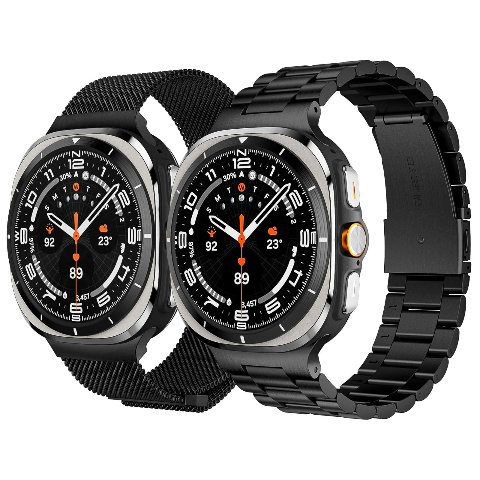 SUPLINK 2 Pack Band Compatible with Samsung Galaxy Watch Ultra Bands 47mm(2024), Adjustable Premium Stainless Steel Strap for Samsung Watch Ultra Band Men Women, Black