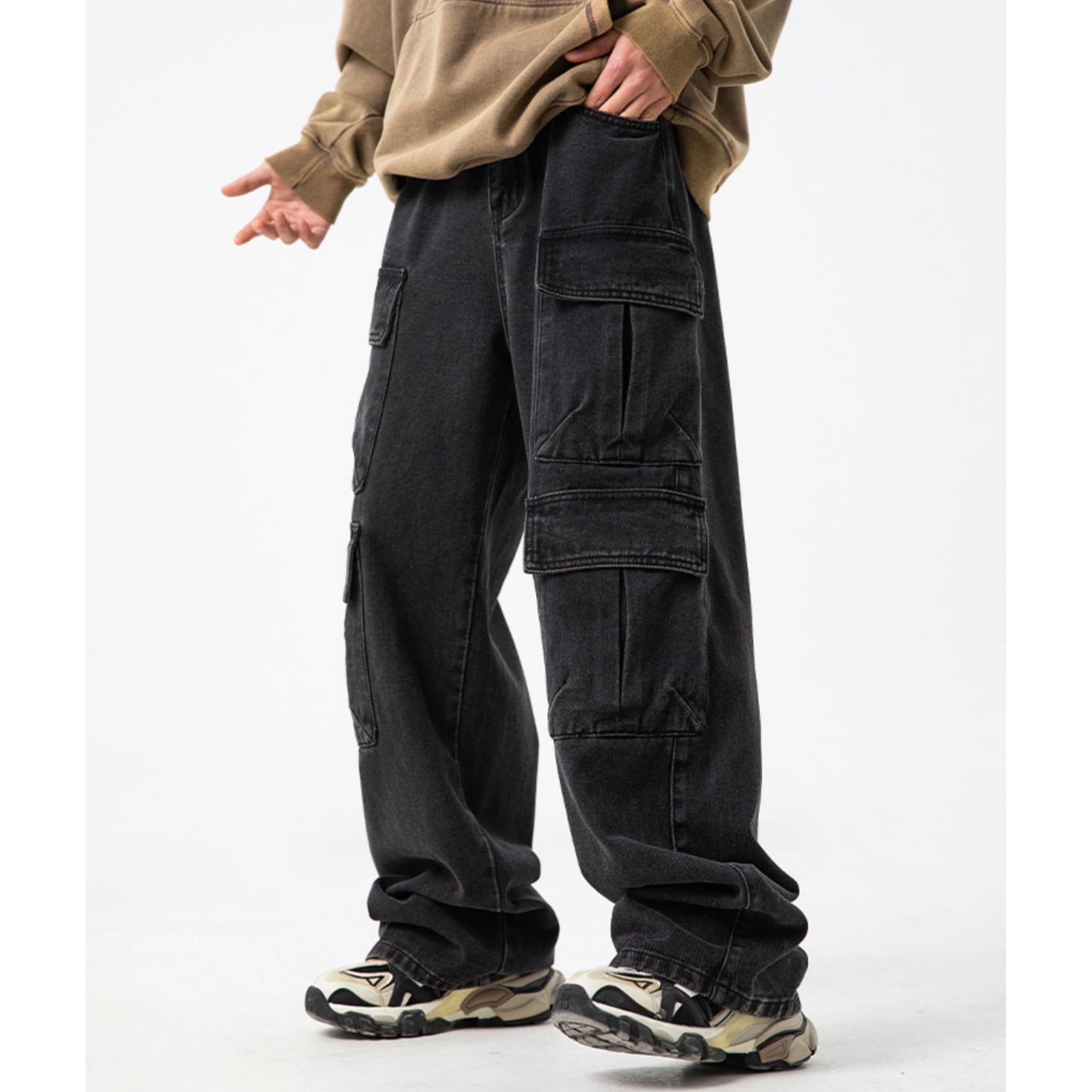 Spodnie Cargo Męskie Baggy Cargo Jeansy Hip Hop Nastolatek Streetwear Y2K Hip Hop Skateboard Spodnie z Kieszeniami