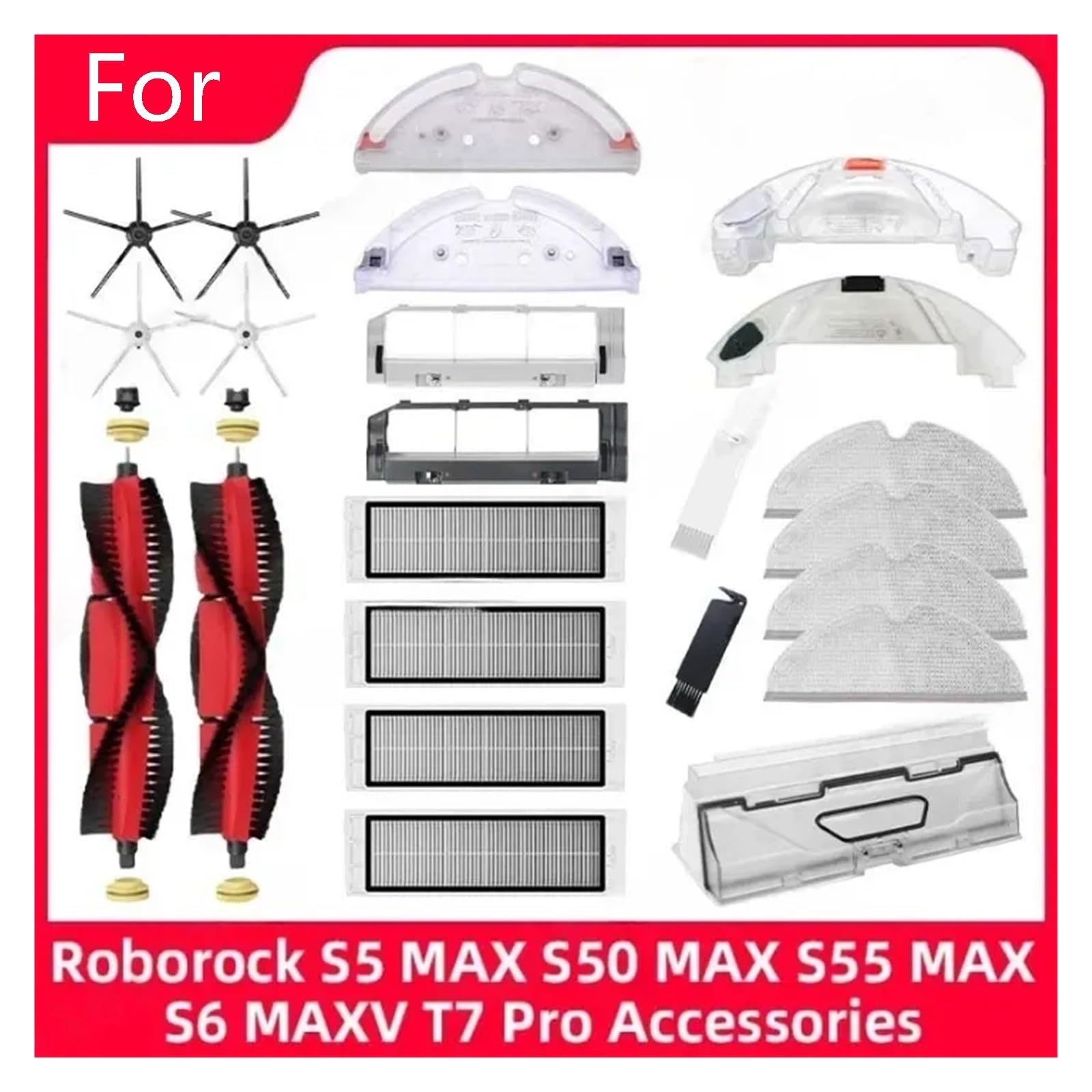 Compatibile Con Roborock S5 MAX S50 MAX S55 MAX S6 MAXV Filtro HEPA Spazzola Laterale/principale Vassoio Serbatoio Acqua Mop Scatola Polvere Accessori Aspirapolvere(Black Suit 1)