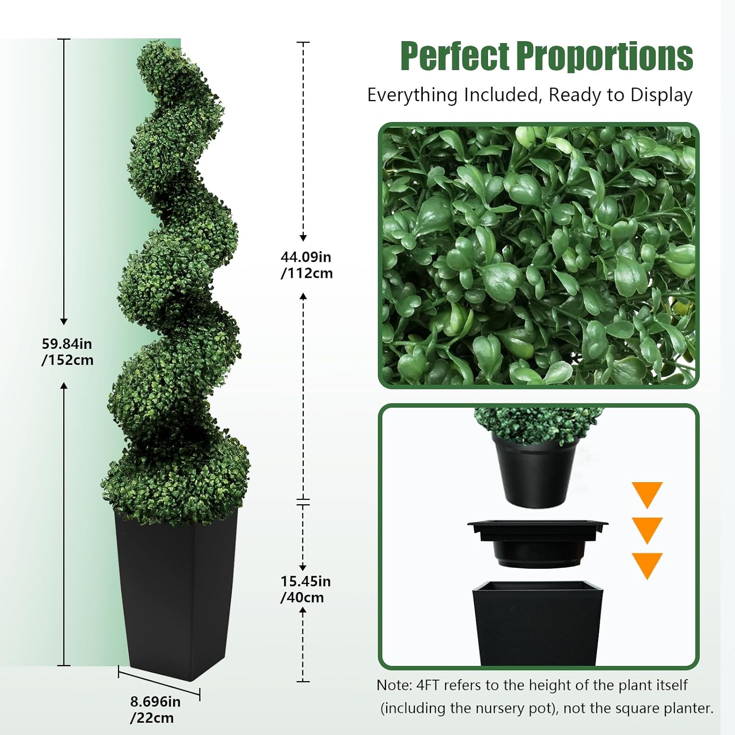 Mavis's Diary 5FT Artificial Spiral Topiary Trees, Set of 2 UV Resistant Faux Boxwood Plants in Square Planter, Indoor Outdoor Fake Shrubs for Front Porch, Entryway, Patio, Home Decor