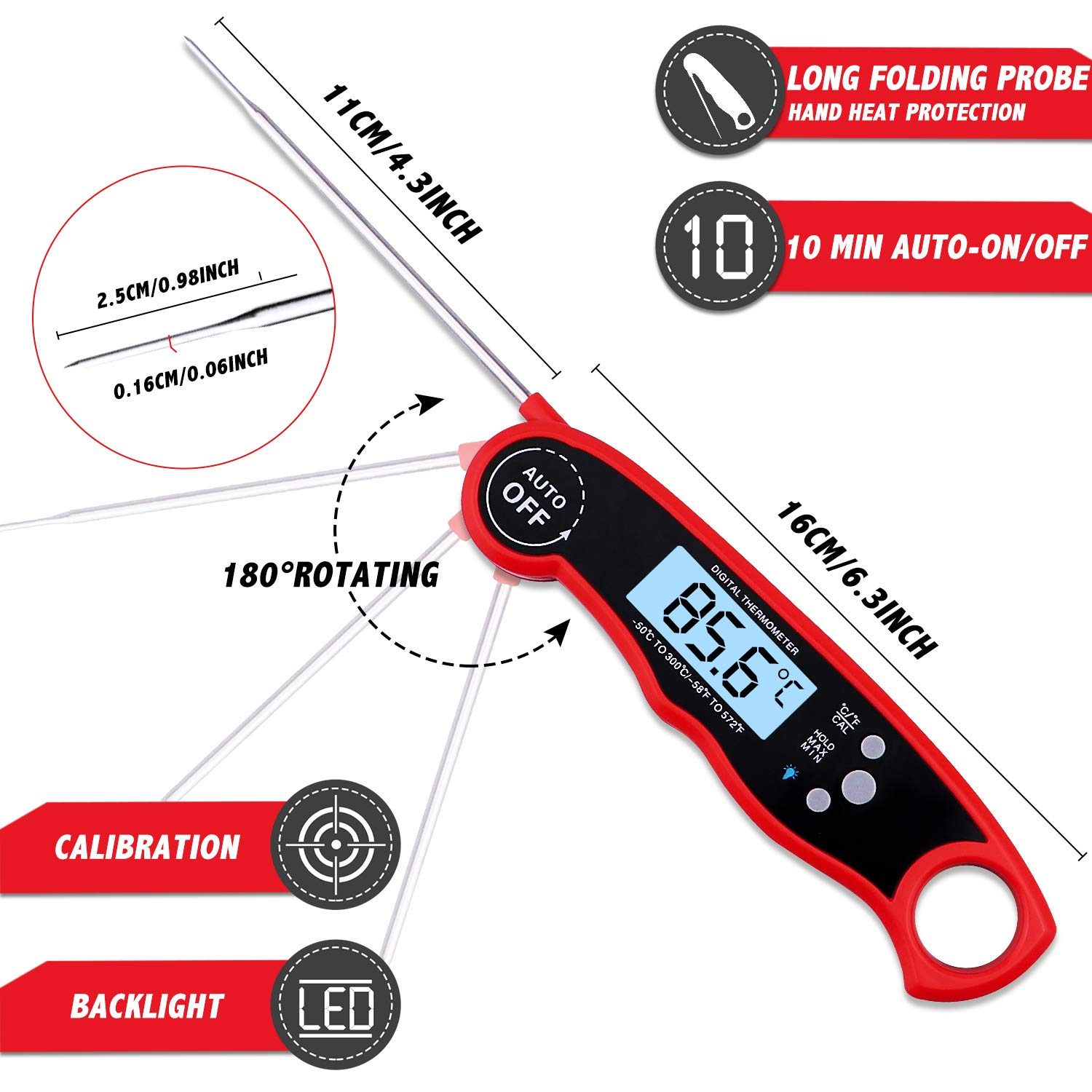 Super Brands Purp Pie Instant Read Digital Meat Thermometer, Waterproof Ultra Fast Food Thermometer with Backlight & Calibration, Electric Probe Thermometer for Grill, Cooking, Kitchen Baking, BBQ (Red) Lowest Price Purp Pie Instant Read Digital Meat Thermometer, Waterproof Ultra Fast Food Thermometer with Backlight & Calibration, Electric Probe Thermometer for Grill, Cooking, Kitchen Baking, BBQ (Red)