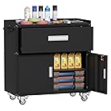 Metal Garage Storage Cabinet with Wheels ，Rolling Toolbox with Lockable Drawer, Utility Cabinet for Home, Office, Garage and Workshop (Black)