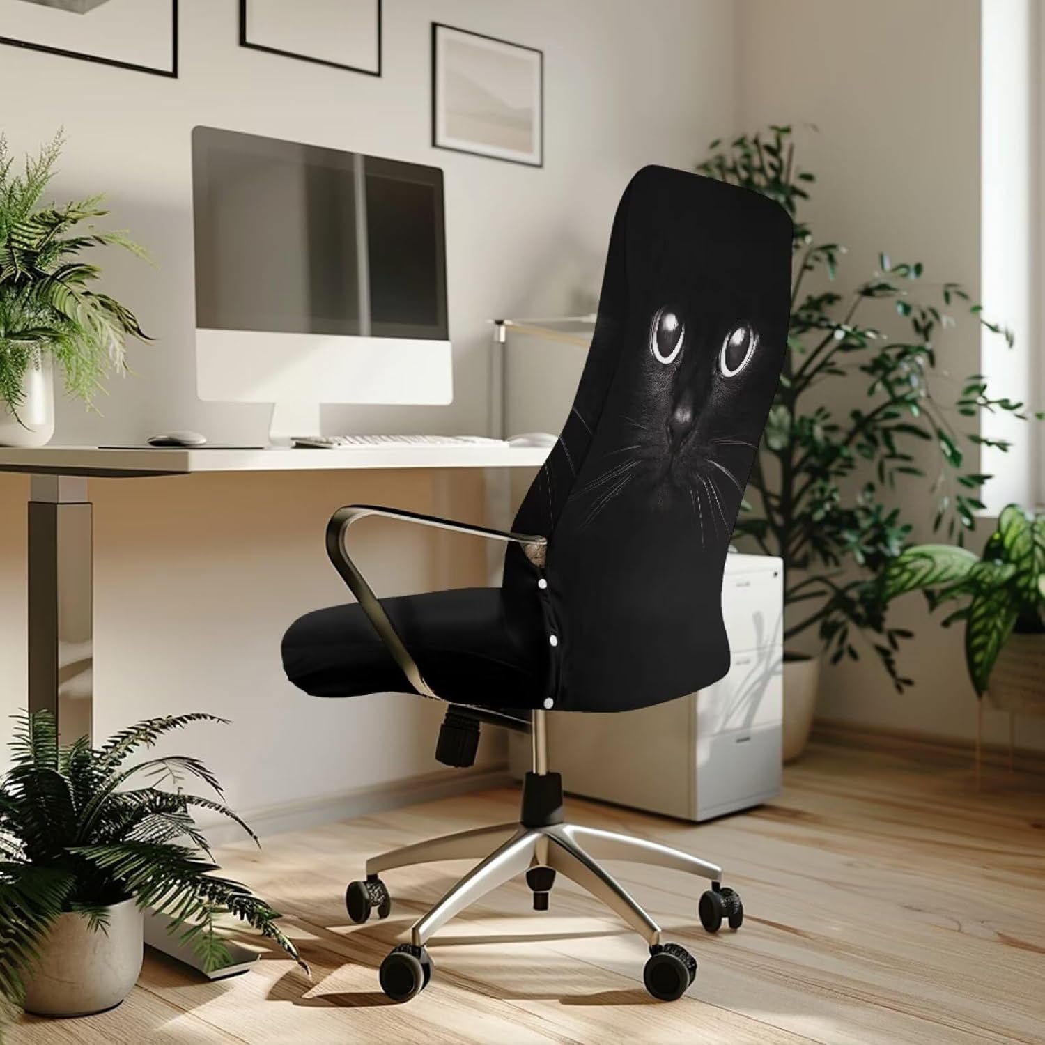 Xoenoiee Cat Black Pattern Office Chair Covers, Soft Rotating Chair Slipcovers, Removable Anti-Dust Chair Protective Cover High Back Boss Chair Cover with Button, Large