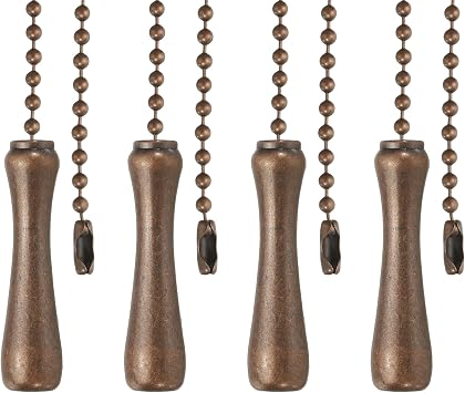 PATIKIL 4PCS Ceiling Fan Chain Pulls 13 Inch Alloy Lamp Chain Extension Cord with Handle Pendant Light Decorative Extension Chain Fan Chandelier Pull Switch Red Bronze