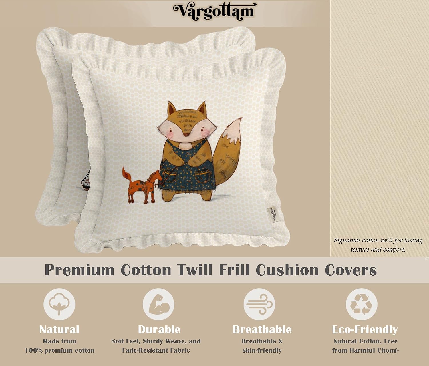 Throw Pillow Covers Set of 2-100% Cotton Twill, Frilled Edge, Double Sided Print, 16 x 16 Inch Decorative Cushion Covers, Hidden Zip, No Filler - Kids Theme Print