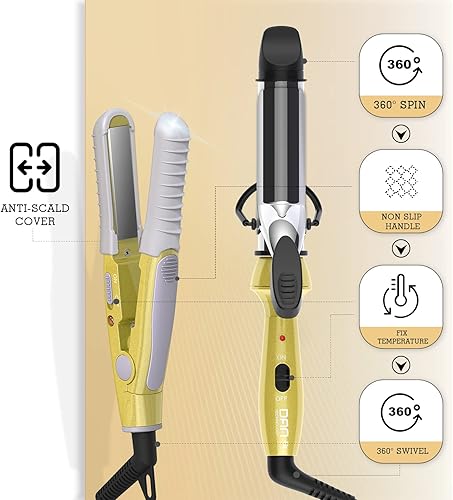 Miniatura 6 de Mini kit de plancha plana y mini rizador, plancha plana de viaje y rizador con doble voltaje de 100-240 V y bolsa de almacenamiento para cabello