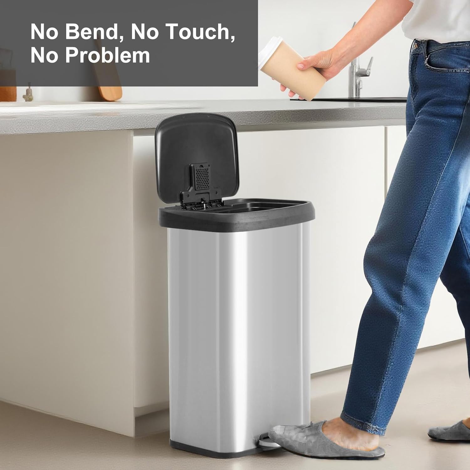 DUMOS 21 Gallon/80 Liter Kitchen Trash Can with Lid, Stainless Steel Garbage Can with Soft-Close Lid & Foot Pedal, Large Step-on Waste Bins Trash and Recycle Bin Combo for Home Office