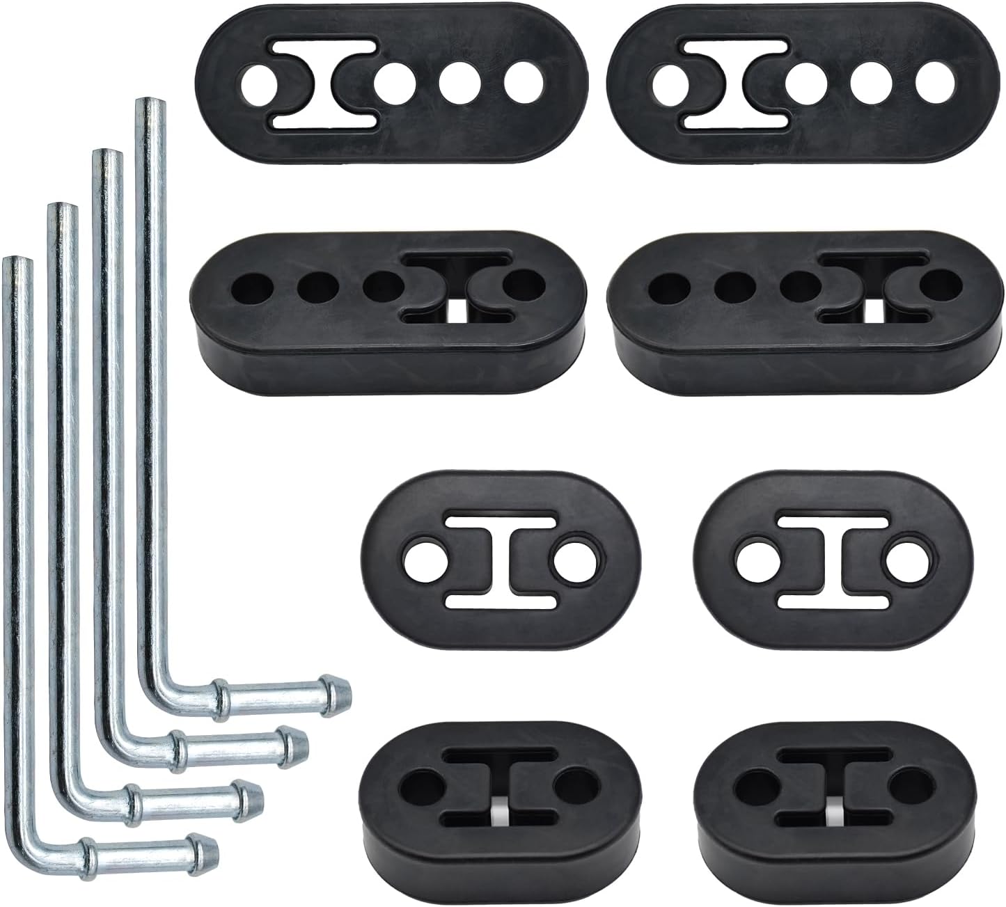 Rubber Exhaust Hanger,2 Holes and 4 Holes Adjustable Muffler Hanger(0.47" Hole Diameter),90°Bend Universal Weld in Place Exhaust Hanger Rod (12 PCS)