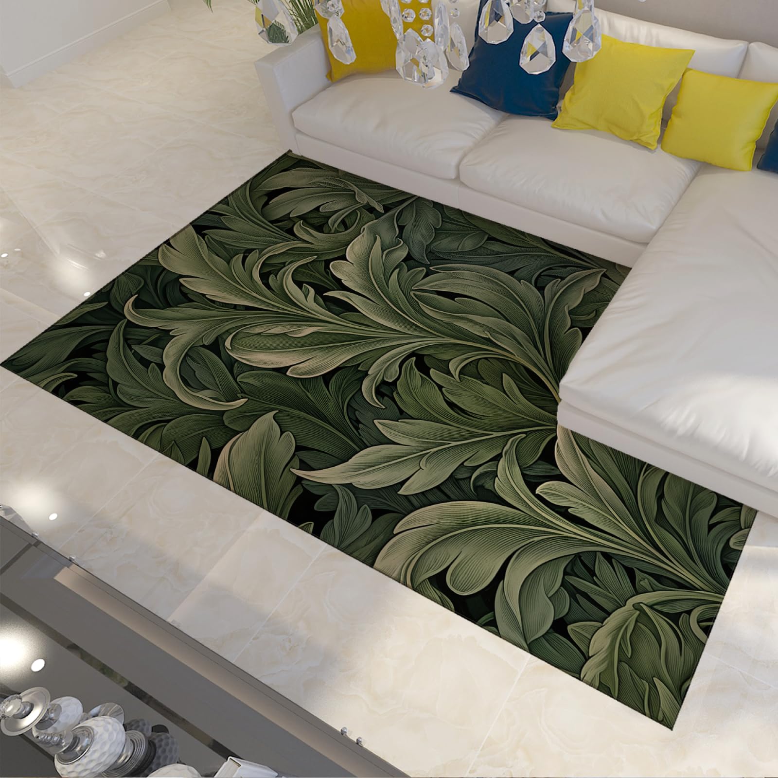 Tapis moderne style Morris vert pour réchauffer et protéger vos sols