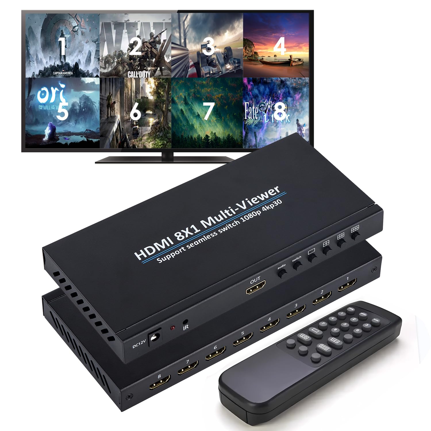 HDMI 画面切り替え器 8x1 1080p HDMI画面分割切替器 8入力 Amazon.co.jp: HDMI 画面切り替え器 8x1 1080p 画面分割切替器 8