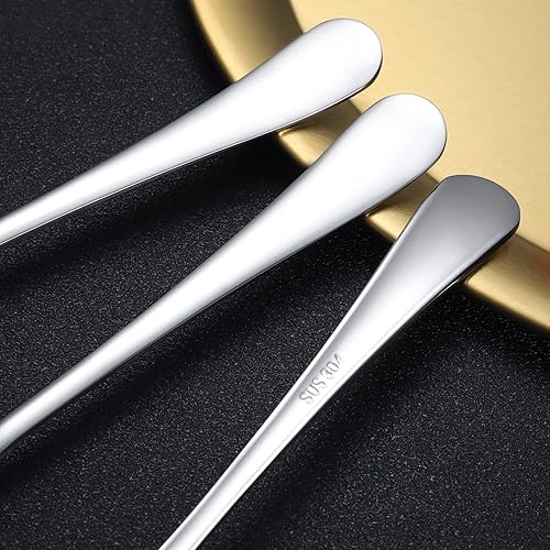 Miniatura 5 de Juego de 6 cucharas de sopa redondas de acero inoxidable para caldo Wonton para ensalada, utensilios de cocina (6)